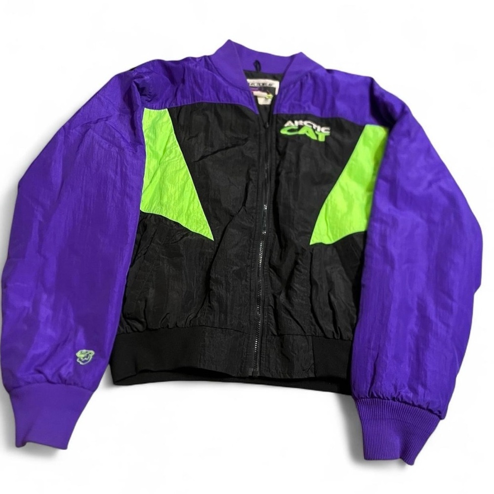 VTG Arctic Cat Jacket Men Medium Purple Black Neon Insulated 80s Snowmobile Coat